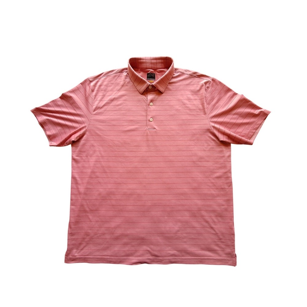 Greg Norman XL Coral Peach Stripe Golf Polo PlayDry Performance Shirt EUC
